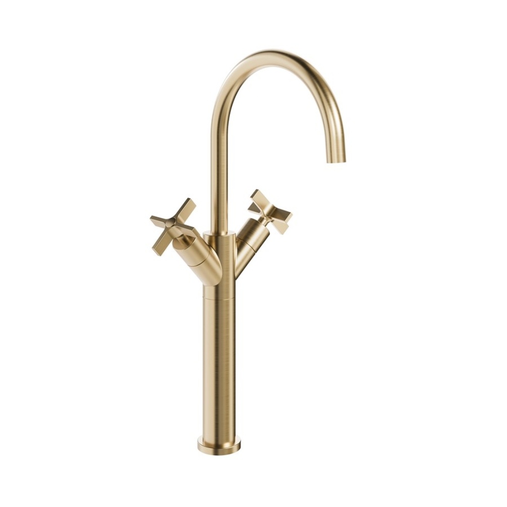 Crosswater Clover Brushed Brass Tall Mono Basin Mixer Tap Cut Out